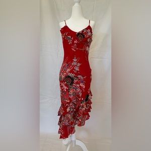 Sue Wong Silk Dress 1990s Y2K Asian Print Size 4 Small or Medium